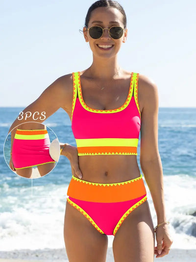 BONDEE 3 Piece Bikini Sets,Tummy Control & High Waisted Swimsuit