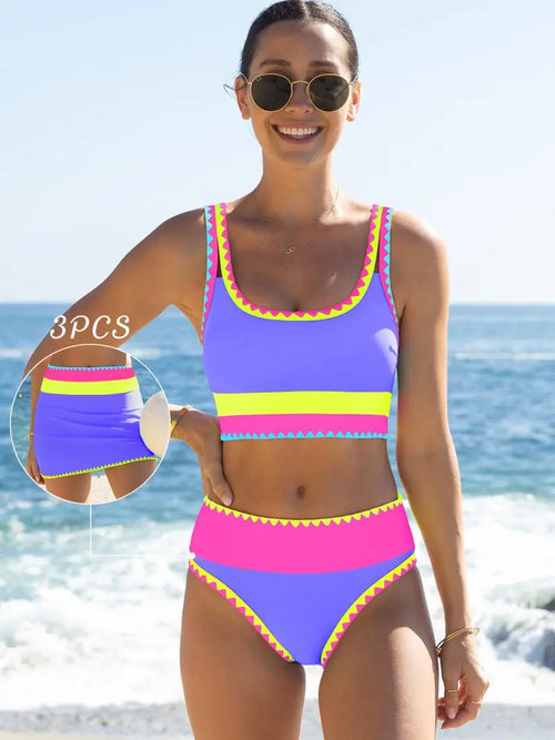 BONDEE 3 Piece Bikini Sets,Tummy Control & High Waisted Swimsuit